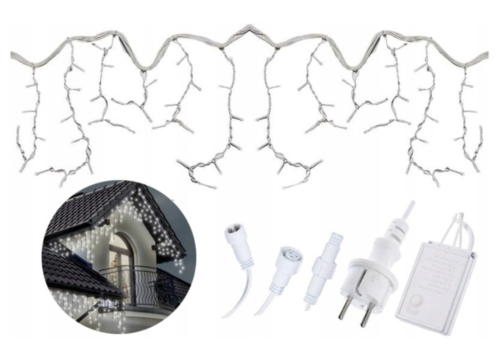 SOPLE 200 LED BIAŁY ZIMNY KURTYNA ZASŁONA PROGRAMATOR LAMPKI CHOINKOWE 7M