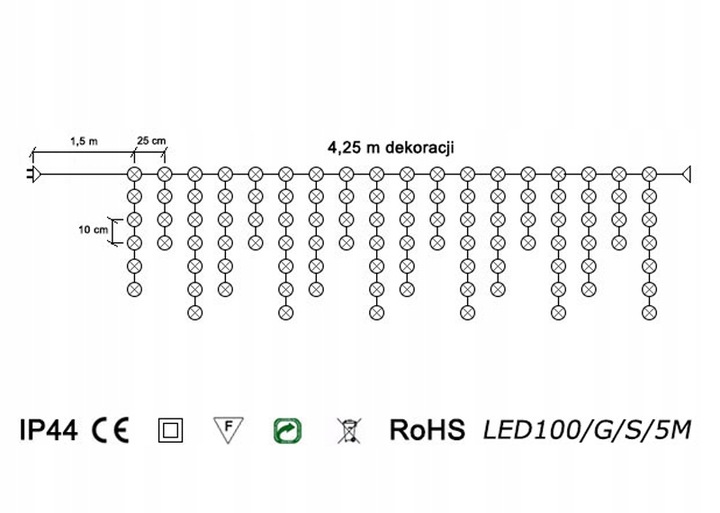 Lampki SOPLE Zewnętrzne GRUBE 100 LED 4,25m ZIMNE BIAŁE + FLASH + Gniazdo