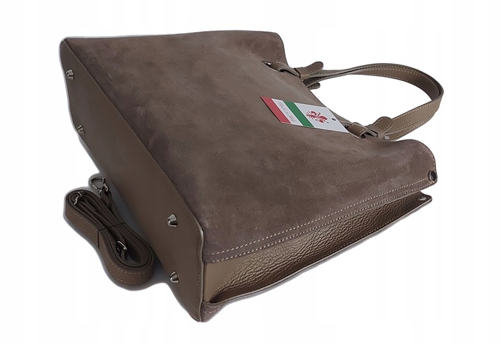 Duża pojemna zamszowa torba XXL Vera Pelle wygodna Włoska skórzana 3 komory