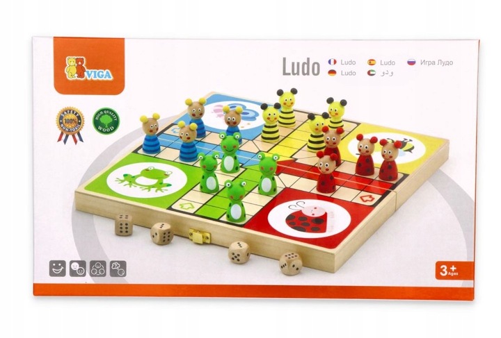 DREWNIANA GRA PLANSZOWA LUDO CHIŃCZYK FIGURKI FAMILIJNA RODZINNA