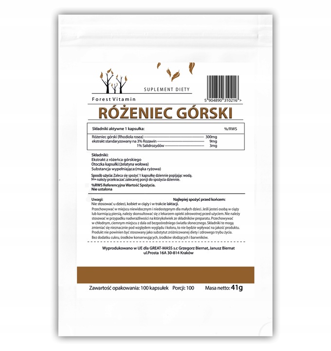 Różeniec Górski Stres Koncentracja 100 kapsułek