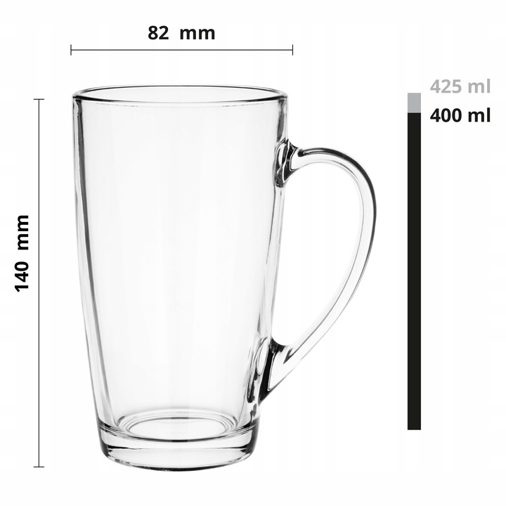 Szklanki z uchem Alex GLASMARK zestaw 6szt szklany kubek kawę 400ml