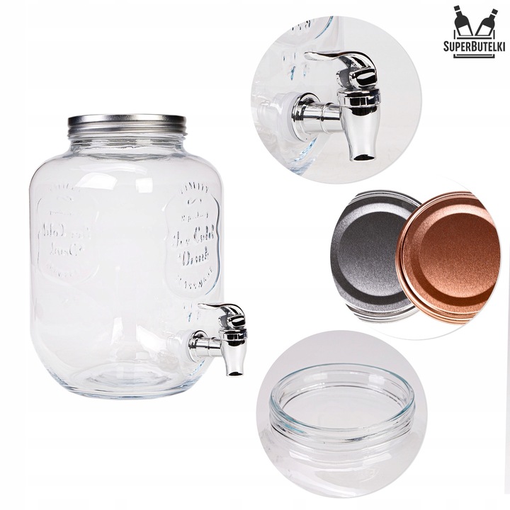 SŁÓJ Z KRANIKIEM 4L SZKLANY SŁOIK NA LEMONIADE NAPOJE WODE DUŻY POJEMNIK