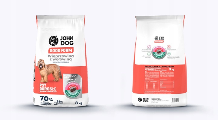 John Dog GOOD FORM ADULT Wieprzowina z Wołowiną 3kg Średnie i Duże Rasy