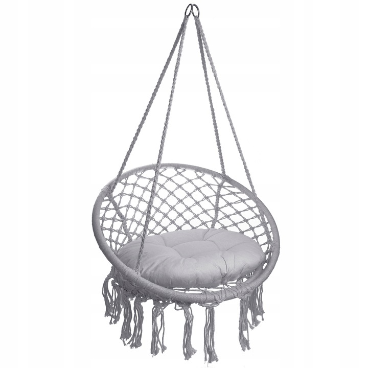 Huśtawka wisząca pleciona BOHO Szary + Poduszka