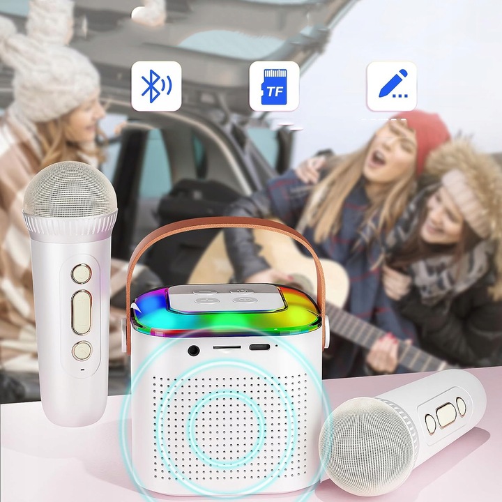 MINI MASZYNA DO KARAOKE PRZENOŚNY Z 2 MIKROFONAMI BEZPRZEWODOWYMI