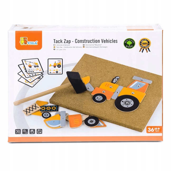 Drewniana Przybijanka Pojazdy budowlane 45 elementów Montessori VIGA