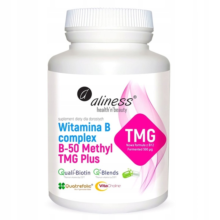 Aliness Witamina B Complex B-50 METHYL TMG PLUS STRES PAMIĘĆ vege 100 kaps