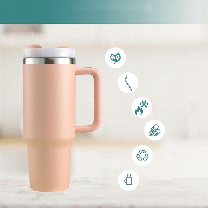 DUŻY KUBEK TERMICZNY ZE SŁOMKĄ TERMOS DO SAMOCHODU NA WODE 1200ML