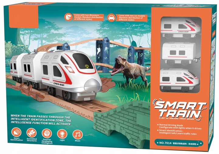 Interaktywna KOLEJKA elektryczna DŹWIĘKI pociąg wagony zwrotnice dinozaury