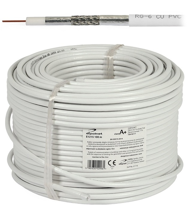 Przewód antenowy RG-6 Cu Tri-Shield Eca A+ 50m