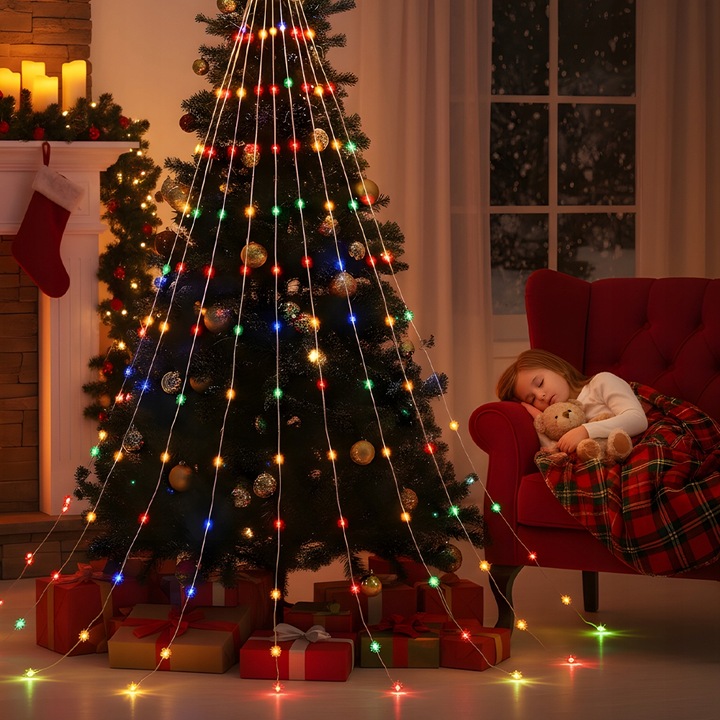 DEKORACJE BOŻONARODZENIOWE, LAMPKI BOŻONARODZENIOWE, 9 PASM, Z 198 LED