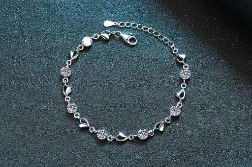 Bransoletka Damska Srebrna Łańcuszki Serduszka Heart Kryształki Na Prezent