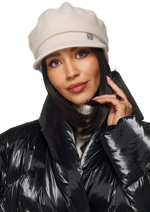 KASZKIET DAMSKI BERET CZAPKA moher moherowa ciepła miękka na zimę jasny beż