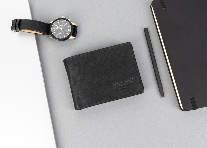 MUSTANG Portfel Męski Skórzany Średniej Wielkości Elegancki Czarny