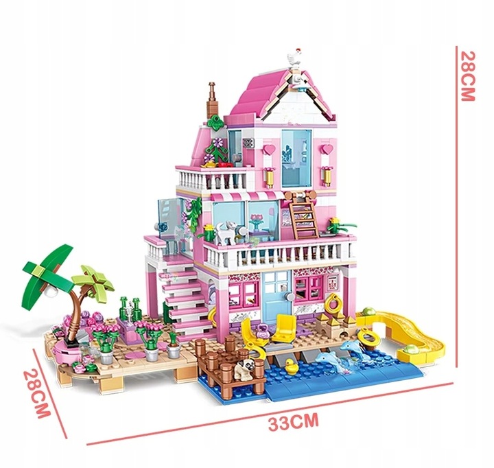 Zestaw Klocków Dla Dziewczynek Letnia Willa Na Plaży Klocki Różowy Domek 01