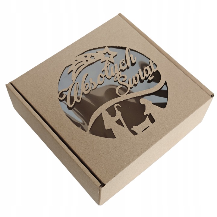 Pudełko Świąteczne WESOŁYCH ŚWIĄT z okienkiem 200x200x70 10 sztuk