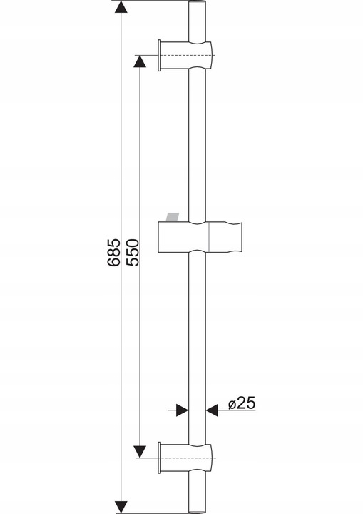 DRĄŻEK DO NATRYSKU PRYSZNICOWY NATRYSKOWY FI 25 CHROM z uchwytem przesuwnym
