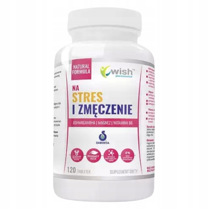 WISH STRES I ZMĘCZENIE 120tabl MAGNEZ ASHWAGANDHA WITAMINA B6 STAWY KOŚCI