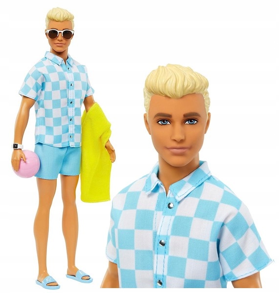 LALKA BARBIE KEN NA PLAŻY w wakacyjnym stroju + akcesoria HPL74