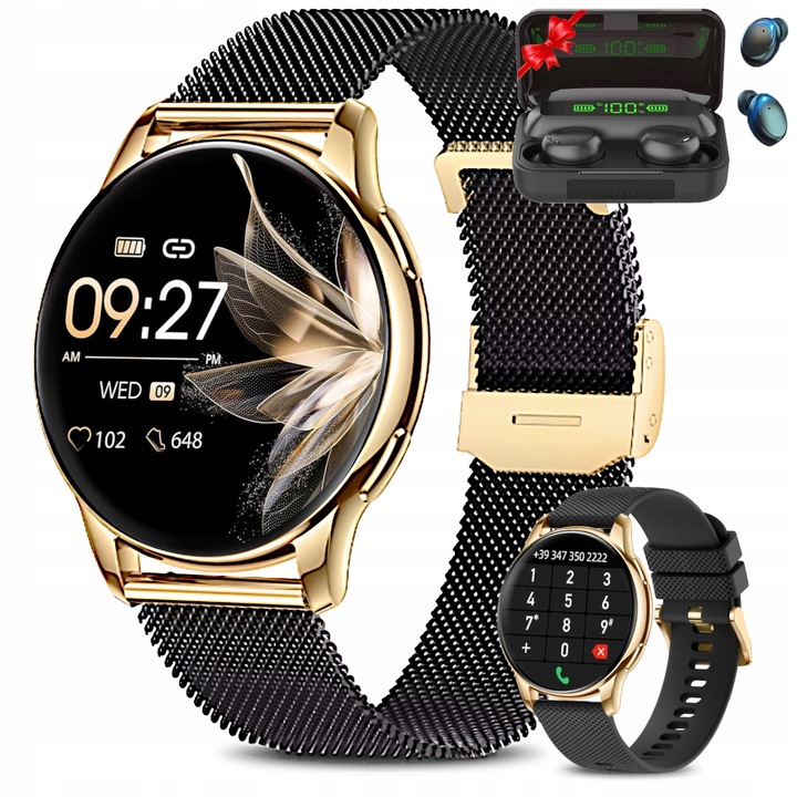 SMARTWATCH DAMSKI ZEGAREK AMOLED MENU PL ROZMOWY 2 PASKI + SŁUCHAWKI GRATIS