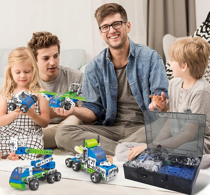 KLOCKI KONSTRUKCYJNE EDUKACYJNE CIĘŻARÓWKA SAMOLOT POJAZDY BUDOWLANE 18w1