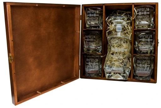 KARAFKA + 6 SZKLANEK DO WHISKY W PUDEŁKU Z GRAWEREM PREZENT DLA MYŚLIWEGO