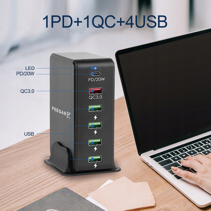 Ładowarka sieciowa Feegar Tower 86W 6x USB Typ C