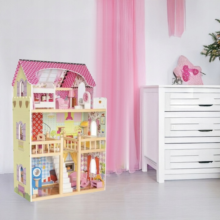 Domek dla Lalek Duży XXL Drewniany Mebelki Oświetlenie LED Akcesoria Meble