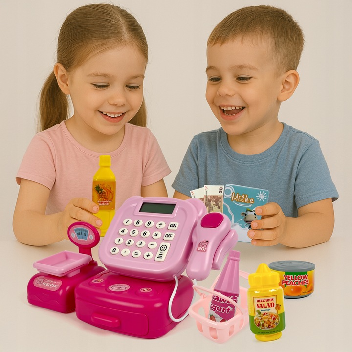 Interaktywna Kasa Fiskalna dla Dzieci Sklepowa Waga Skaner Koszyk Monety