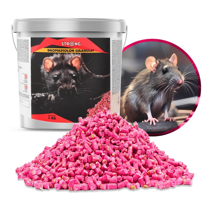 STRONG GRANULAT MOCNA WABIĄCA TRUTKA NA MYSZY SZCZURY BROMADIOLON 3 KG
