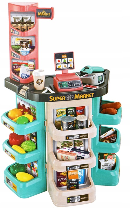 SUPERMARKET SKLEP KASA FISKLANA DLA DZIECI STRAGAN OWOCE KASA KOSZYK MATADI