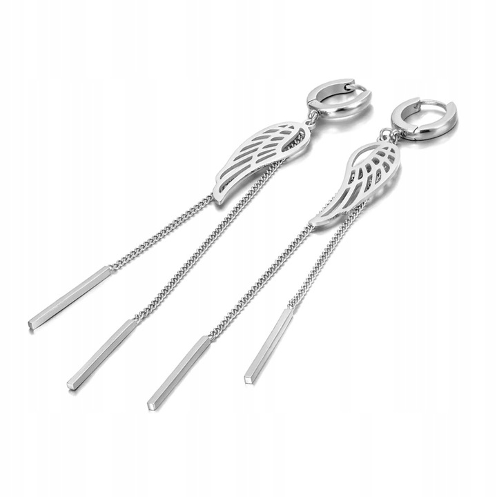 KOLCZYKI DŁUGIE ŁAŃCUSZKI SKRZYDŁA STAL CHIRURGICZNA 316 L KOLOR SREBRNY