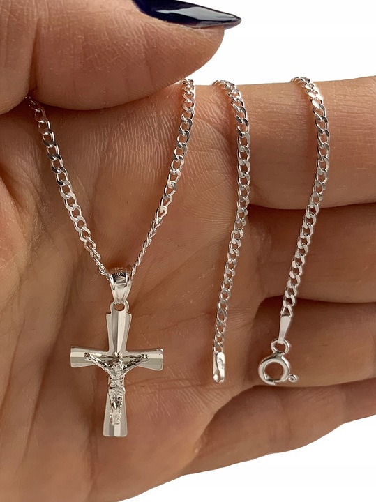 Łańcuszek srebrny 925 pancerka 45cm i krzyżyk prezent komunijny dla chłopca
