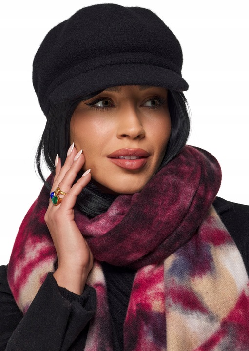 KASZKIET DAMSKI BERET CZAPKA moher moherowa ciepła wełniana na zimę czarna