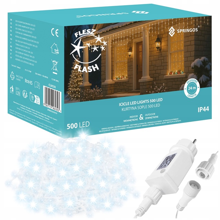SOPLE 500 LED LAMPKI ZEWNĘTRZNE KURTYNA ŚWIETLNA IP44 BIAŁE FLASH TIMER