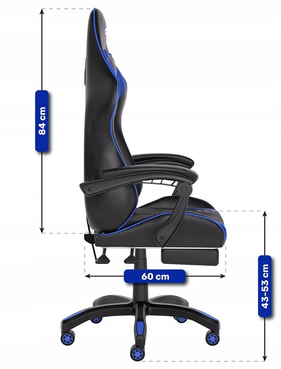 FOTEL GAMINGOWY CYBER CHAIRS X-POWER BLUE - BIUROWY Z MASAŻEM I PODNÓŻKIEM