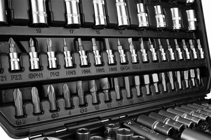 Klucze nasadowe 1/2", 1/4", zestaw 110 elementów Neo 10-211