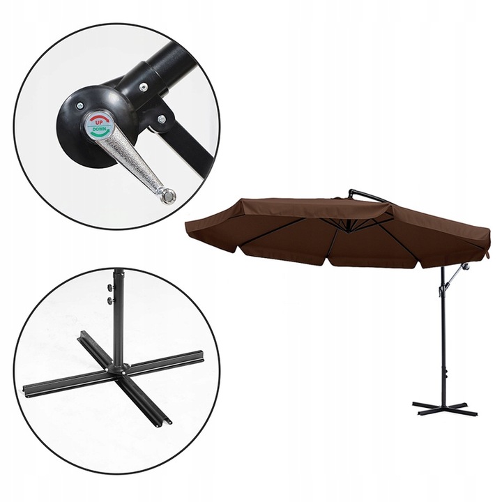 PARASOL OGRODOWY IKAR-BL-BR BRĄZOWY SKŁADANY Z WYSIĘGNIKIEM + POKROWIEC