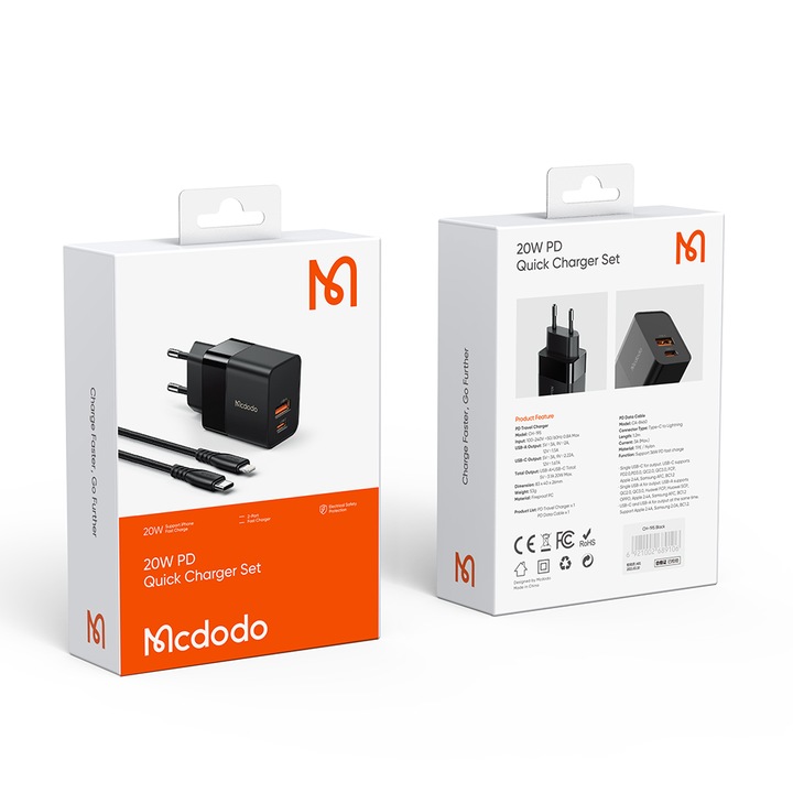 MCDODO ŁADOWARKA USB USB-C 20W + KABEL DO IPHONE