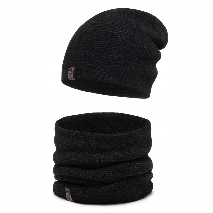 MODNY Męski gładki komplet Czapka z kominem zestaw na zimę i jesień wz9 M2