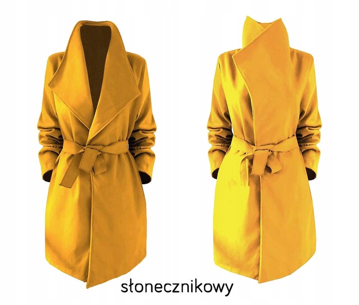 PŁASZCZ blogger KLASYCZNY klapy pasek CZERWONY