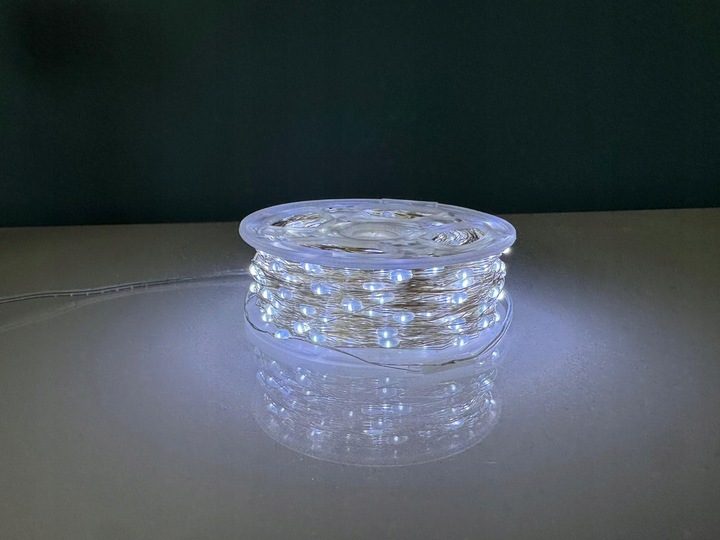 Lampki Choinkowe 1000 LED Mikro Drucik 100m Biały Zimny IP65 Pilot