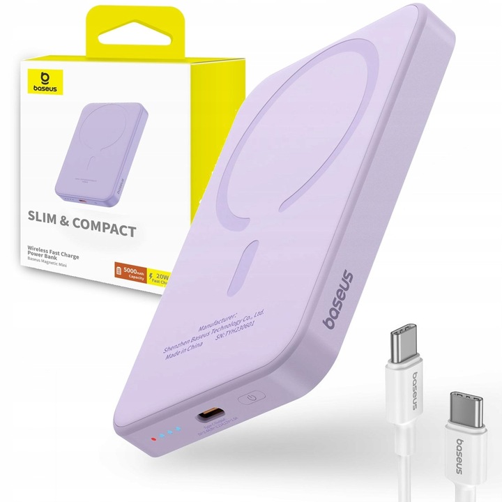 BASEUS POWER BANK BEZPRZEWODOWY INDUKCYJNY 5000mAh 20W USB-C MINI POWERBANK