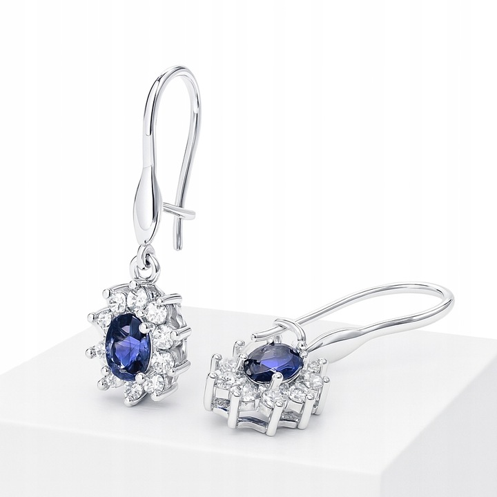 Piękne kolczyki srebrne wiszące eleganckie niebieskie srebro próba 925