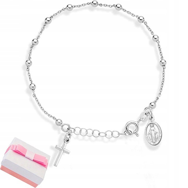 Bransoletka srebrna na rękę srebro 925 różaniec na komunię dla dziewczynki