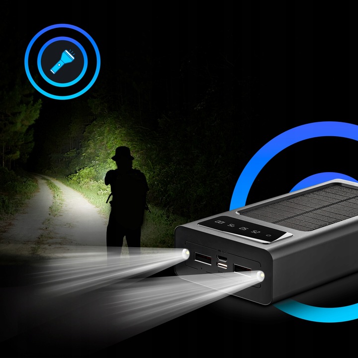 POWERBANK SOLARNY 20000 MAH KABEL ŁADOWANIE
