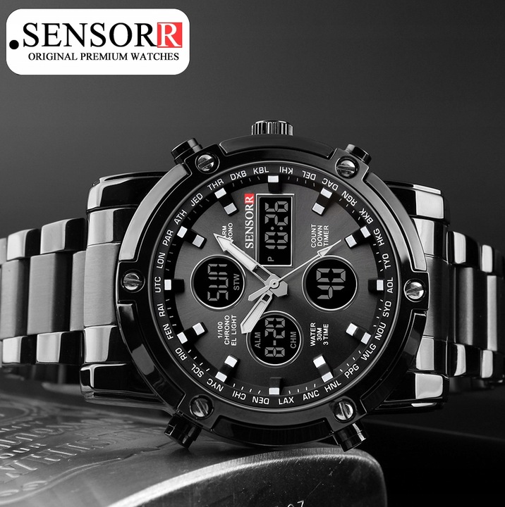 MODNY ZEGAREK MĘSKI NA BRANSOLECIE NOWY MODEL 2024 SENSORR LED Stal 304