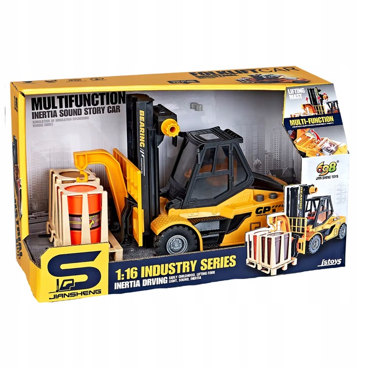 Auto Wózek Widłowy Żółty 1:16 Ruchome Elementy Efekty Świetlne I Dźwiękowe