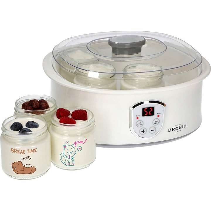 Zestaw Jogurtownica BROWIN 1,3L 20W termostat + 13 x SŁOIKI - 20-60 C TIMER